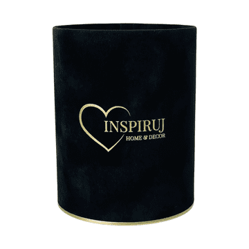 shumee Škatla z logotipom Inspiruj - črn žamet, zlat logotip, fi-10 cm, v-13 cm