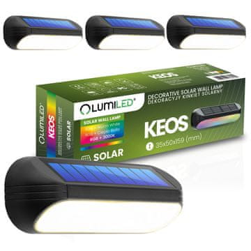 LUMILED 4x solarna vrtna LED svetilka, stenska svetilka, fasada, 3000K + RGB KEOS