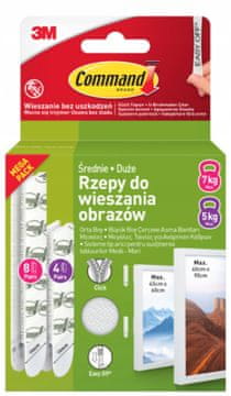 3M 3M Command ježki za obešanje slik, beli, komplet 12 parov, M+L, do 7 kg
