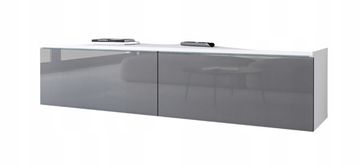 shumee TV omarica za dnevno sobo 140 cm, 2-vratna, bela mat/siva sijajna z LED