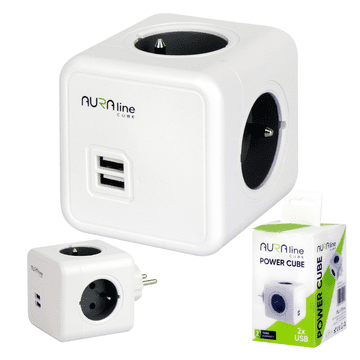 LED LINE Razdelilnik vtičnic 4 vtičnice + 2 USB 2.1A/5V Aura Line Cube 16A 230V