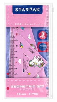 STARPAK Geometrijski komplet, 3-delni, 15 cm ravnilo in 2 kvadrata s samorogom