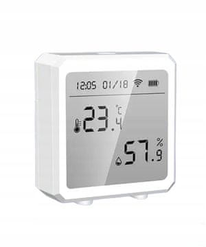 Tuya Tuya WiFi senzor temperature in vlažnosti, LCD zaslon, ura, bela TH01W