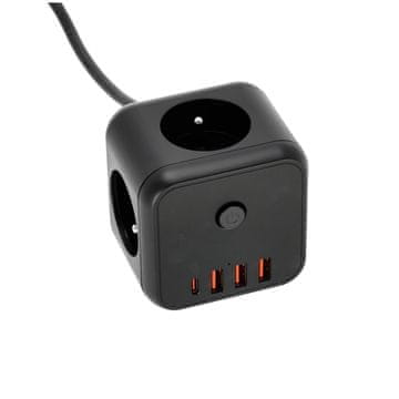 shumee Podaljšek 3 vtičnice + 3xUSB + 1xUSB-C z ozemljitvijo 1,5 m črne barve