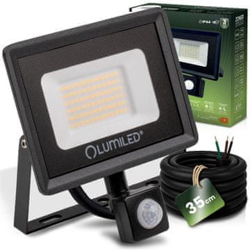 LUMILED ZONER LED reflektor 50W 5000LM 4000K IP44 črne barve senzor gibanja