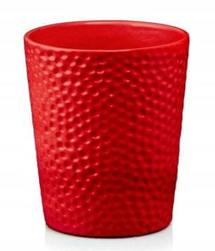 Polnix Keramični cvetlični lonček z okroglim pokrovom, reliefni, rdeč, 13 cm