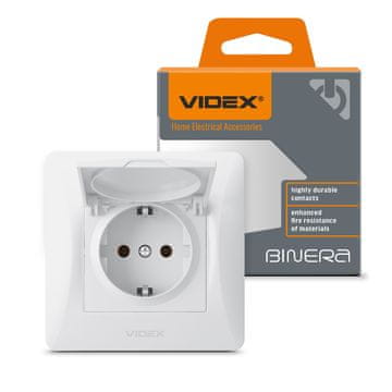VIDEX Videx Binera tip F enojna 16A bela vgradna vtičnica schuko z zaklopom