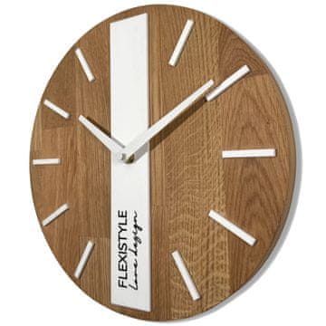 Flexistyle Lesena stenska ura Oak Classic 30cm bela