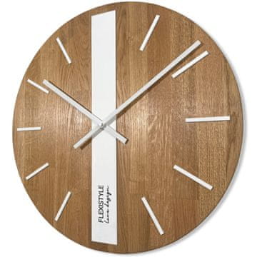 Flexistyle Lesena stenska ura Oak Classic 50cm bela