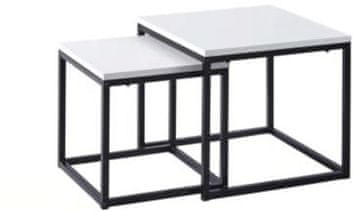 shumee Kvadratna klubska mizica, komplet dveh mizic, bela, črn okvir, 50 in 40 cm, Furnitex