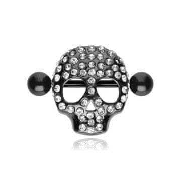 shumee Diamantni prstan za bradavico z lobanjo - črn - S-029