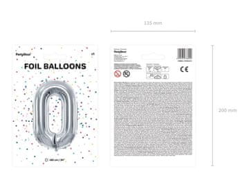 PartyDeco Folija balon PartyDeco številka 0 86 cm srebrn