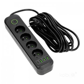 shumee Podaljševalni kabel 4gn+USB 5m črne barve