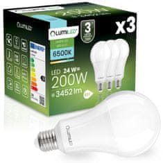LUMILED 3x LED žarnica E27 A95 24W = 200W 3452lm 6500K hladno 260°