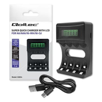 Qoltec Polnilnik baterij Qoltec Ni-MH tip R03 AAA R6 AA | LCD | USB kabel