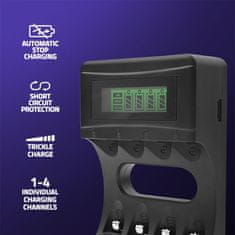 Qoltec Polnilnik baterij Qoltec Ni-MH tip R03 AAA R6 AA | LCD | USB kabel