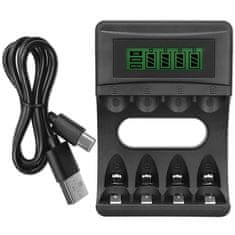 Qoltec Polnilnik baterij Qoltec Ni-MH tip R03 AAA R6 AA | LCD | USB kabel