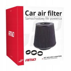 AMIO Športni zračni filter, stožčaste oblike, črne barve + 3 adapterji