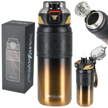 shumee Termo vrček s slamico, neprepusten, nedrseč, 500 ml - črno-zlata