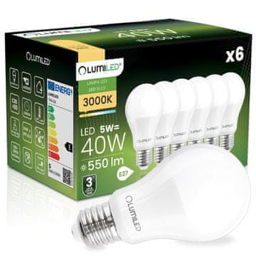 LUMILED 6x LED žarnica E27 A60 5W = 40W 550lm 3000K Topla svetloba 260°
