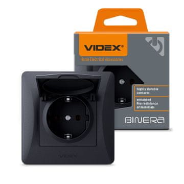 VIDEX Videx Binera enojna 16A črna vgradna vtičnica schuko z zaklopom