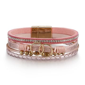 shumee Ženska boho zapestnica, roza eko usnje, 19,5 cm, zlati detajli
