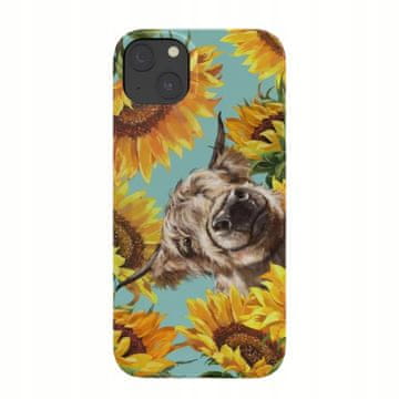 Highland Ovitek za iPhone 14 Plus z višavsko kravo in sončnicami, moder