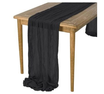 shumee Boho prt za mizo, z naborki, črn, rustikalen, nežen, 90x300 cm