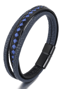 shumee Usnjena zapestnica z modro pletenico, magnetna zaponka, 21 cm