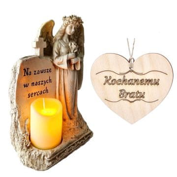shumee Sveča za brata, angela varuha, z napisom in LED svečo za grob
