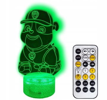 shumee Paw Patrol Rubble 3D LED nočna lučka + daljinski upravljalnik