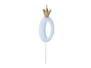 PartyDeco Rojstnodnevna sveča PartyDeco številka 0 svetlo modra 9,5 cm