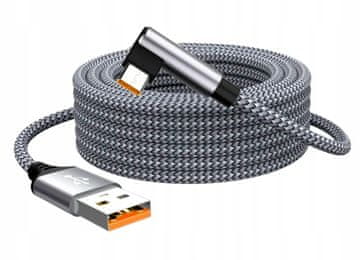 shumee Jekleno siv USB-A / USB-C 90° kotni kabel 8 m (8 metrov) 6A