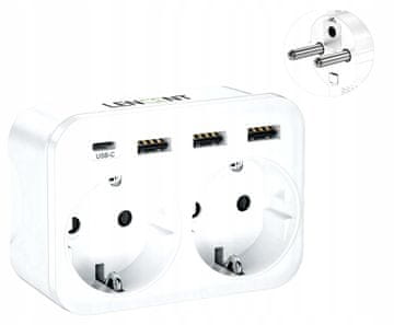shumee 6-vhodna vtičnica (4 USB polnilniki), bel podaljšek Lencent