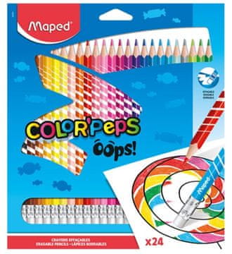 Maped Maped Colorpeps Oops trikotni svinčniki z radirko, 24 barv