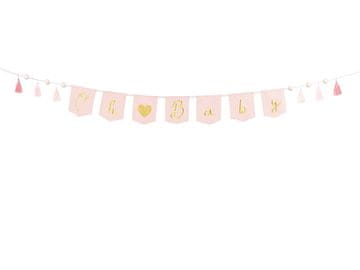 shumee PartyDeco oh baby transparent z resicami 2,5 m svetlo roza