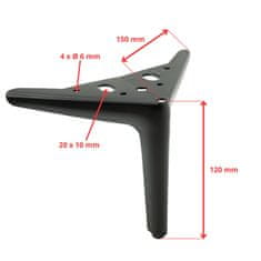 BB 4x Elegant Anchor noga za pohištvo, mat črna, višina 12 cm