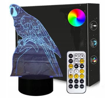 shumee 3D LED nočna svetilka Parrot USB + daljinski upravljalnik