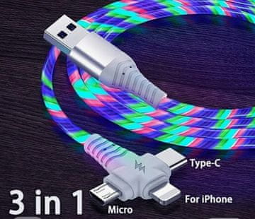shumee Kabel za telefon 3v1 micro USB USB-C Apple 200CM svetleč