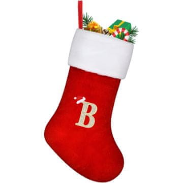 shumee Velika božična nogavica 45 cm rdeča za božič s črko "B"