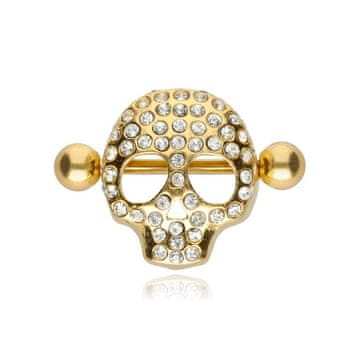 shumee Diamantni prstan za bradavico z lobanjo - zlat - S-029