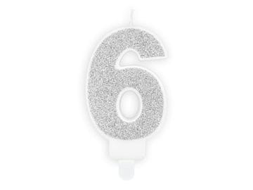 shumee Rojstnodnevna sveča PartyDeco številka 6 srebrna 7 cm