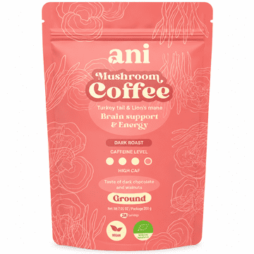ani Mushroom Coffee Osredotočenost in energija – mleta kava z Lion's Mane in Turkey Tail, 200 g