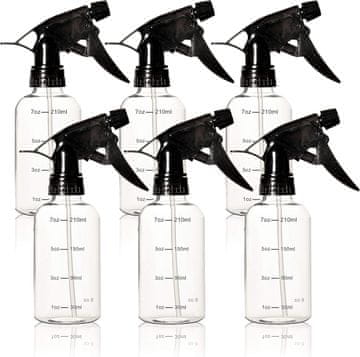 Set 6 stekleničk z razpršilcem 250 ml, bela plastična posoda z nastavljivo šobo za čiščenje, nego rastlin in kozmetiko, 3 načini delovanja, trpežen polipropilen, ergonomska oblika za dom in vrt