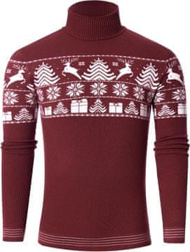Moški pulover z visokim ovratnikom Slim Fit rdeč, eleganten pleten pulover za jesen in zimo, topel in udoben, dolgi rokavi, odporen proti krčenju, primeren za poslovni in vsakodnevni stajling