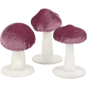 Umetne dekorativne gobe set 3 kosi, žametne jesenske figurice, pastelno rožnata in bela barva, mehka tekstura, za namizno dekoracijo, Woodland in Cottagecore slog, eleganten dodatek za dom in darilo