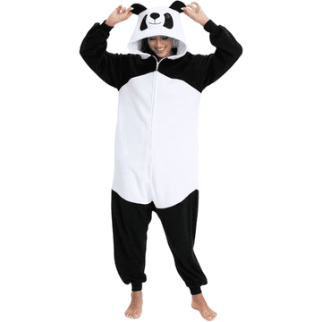 Ženska pižama kombinezon Panda Kigurumi Onesie XL, mehak kostum za pust, noč čarovnic in prosti čas, 100% poliester, udobna živalska pižama za domačo sprostitev in tematske zabave, belo-črna barva