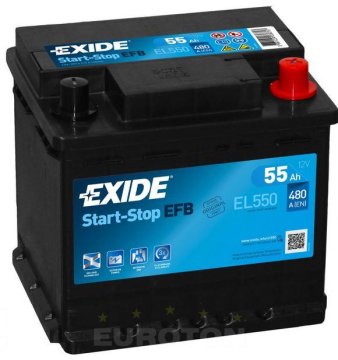 Exide AKUMULATOR 55AH D+ 540A EFB 207X175X190 - 55AH EL550