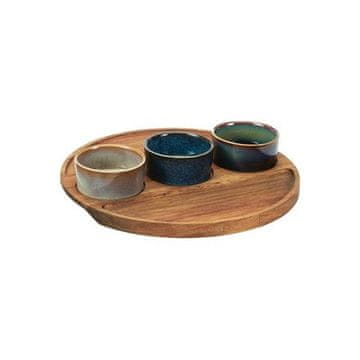 EXCELLENT Servirne sklede KO-278001180 on acacia tray set of 4 pcs