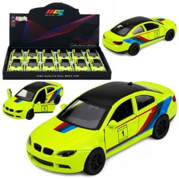 slomart Športni avtomobil LEAN TOYS, kovinski, pull-back, rumena neonska 1:32
